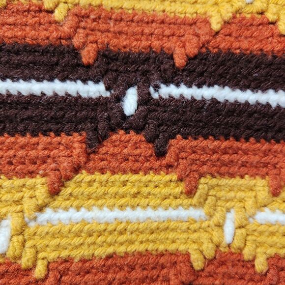 Vtg Handmade Afghan Crochet Retro Sofa Cover Diamond Stitch Stripe Blanket 43x71 - Picture 10 of 14